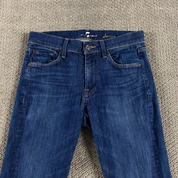 7 For All Mankind Slimmy Jeans Men's 29 Measures 31.5 x 32.75 Blue Stretch - Picture 2 of 14